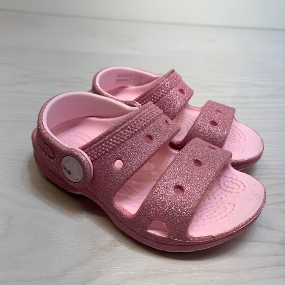 Crocs Classic Sandal Girls 7C Glitter Flamingo Pink - Picture 1 of 8